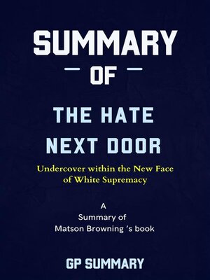 cover image of Summary of the Hate Next Door by Matson Browning--Undercover within the New Face  of White Supremacy